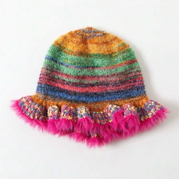 Colorful Striped Bucket Hat with Pink Trim - Picture 3 of 3